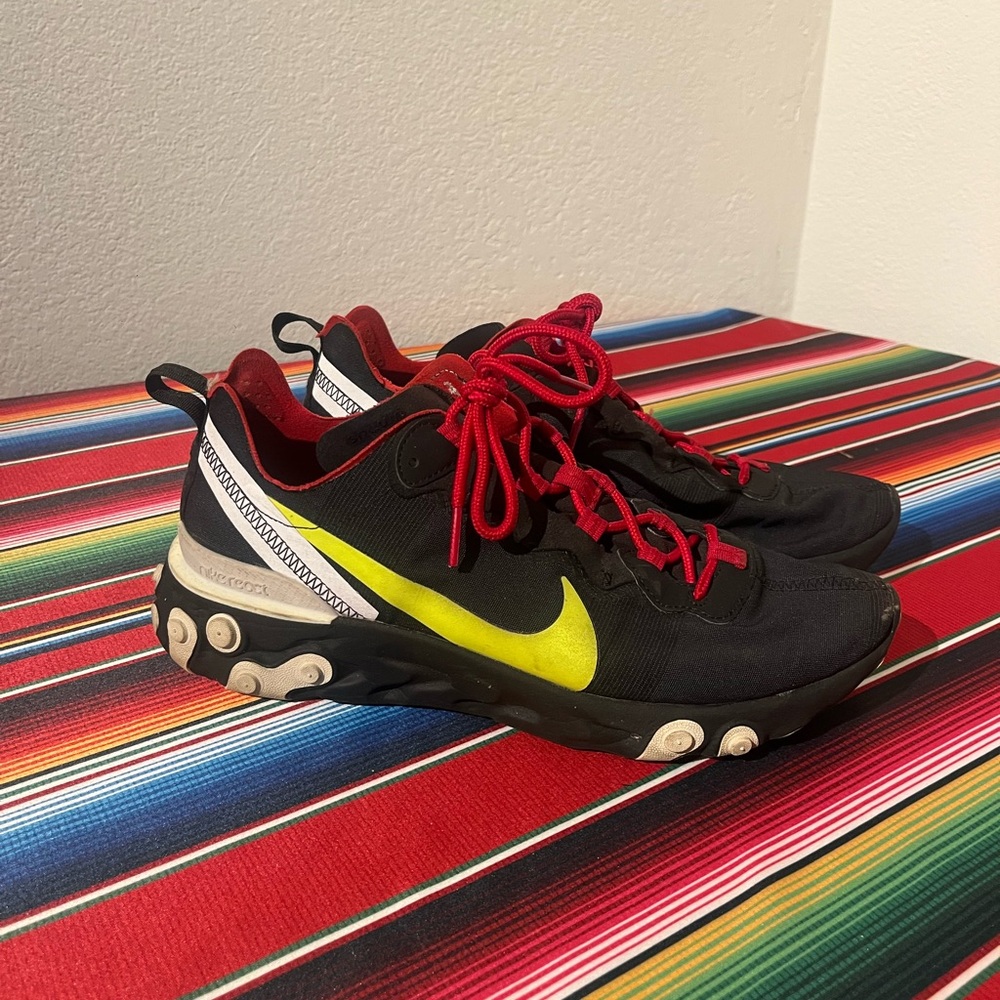 Nike React Element 87 Black Sneakers with Yellow and Red Accents